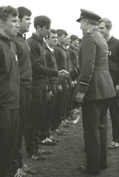 Meeting the Air Commodore at Cranwell.  Hayes introducing the team, from L to R:  Yaniglos, Murphy, Gears, Barry, Merideth, Appelhans, Walker